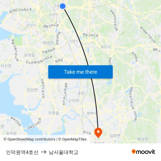 인덕원역4호선 to 남서울대학교 map