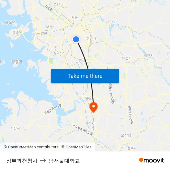 정부과천청사 to 남서울대학교 map