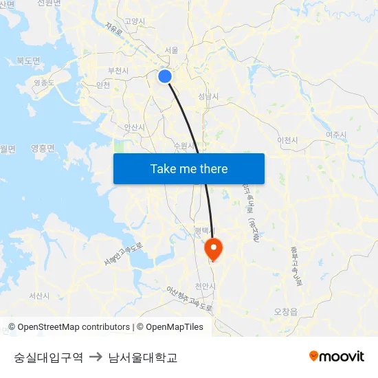 숭실대입구역 to 남서울대학교 map