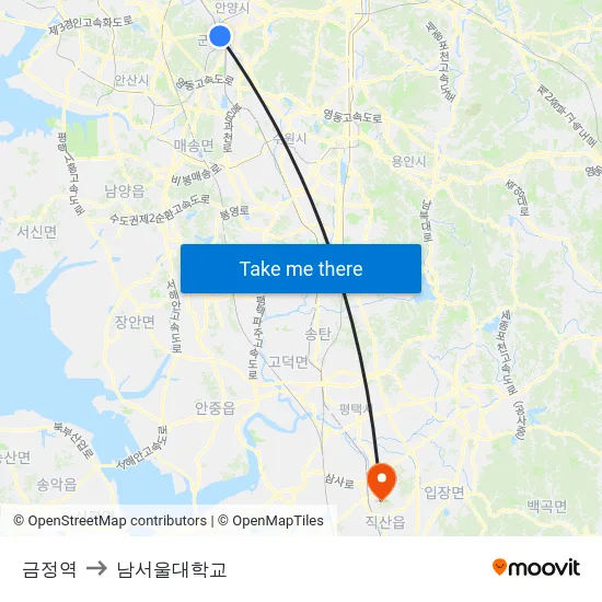 금정역 to 남서울대학교 map