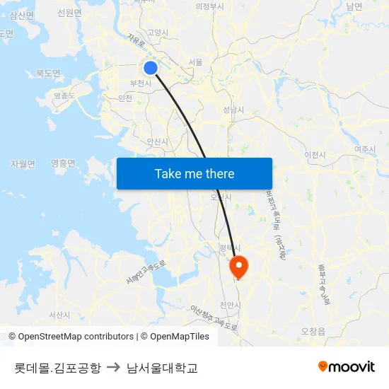 롯데몰.김포공항 to 남서울대학교 map