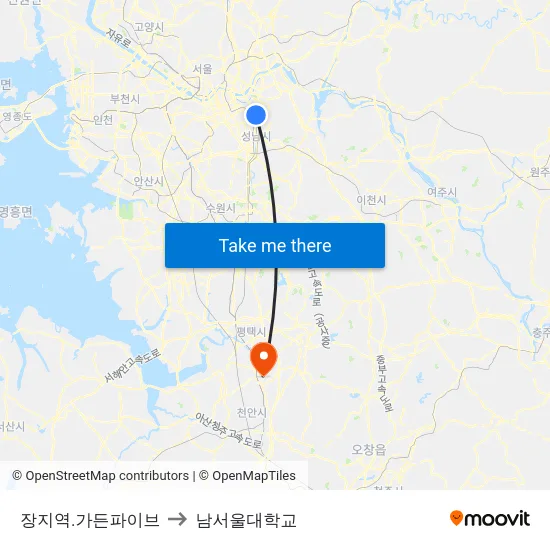 장지역.가든파이브 to 남서울대학교 map