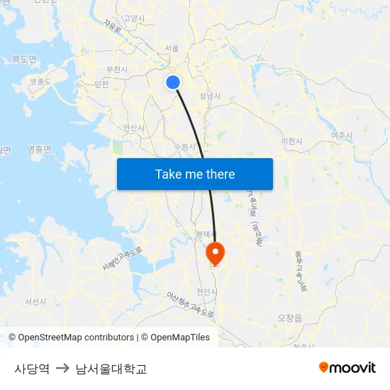사당역 to 남서울대학교 map