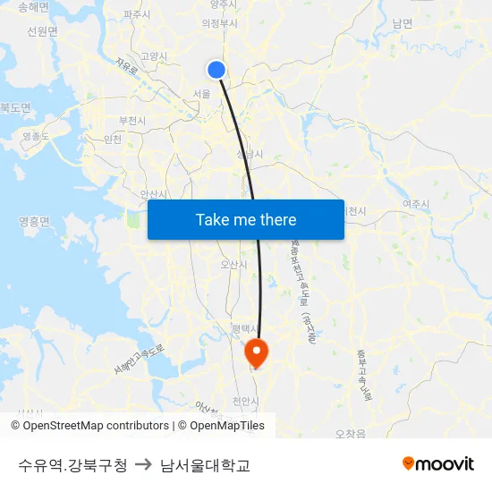 수유역.강북구청 to 남서울대학교 map