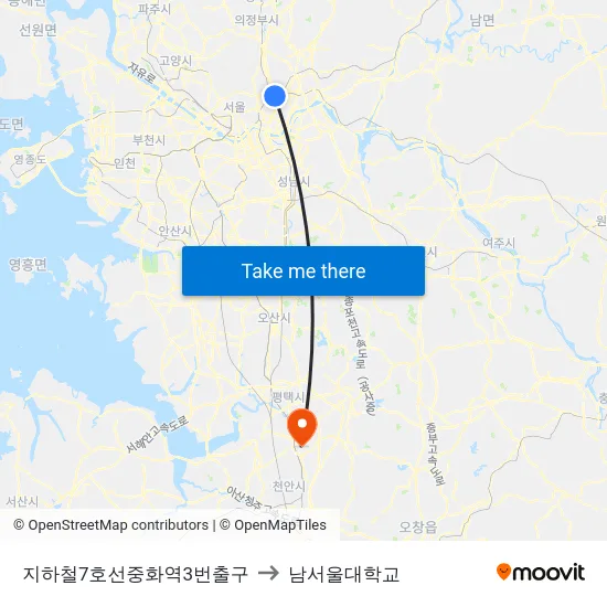 지하철7호선중화역3번출구 to 남서울대학교 map