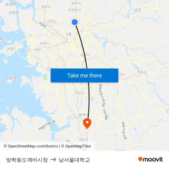 방학동도깨비시장 to 남서울대학교 map