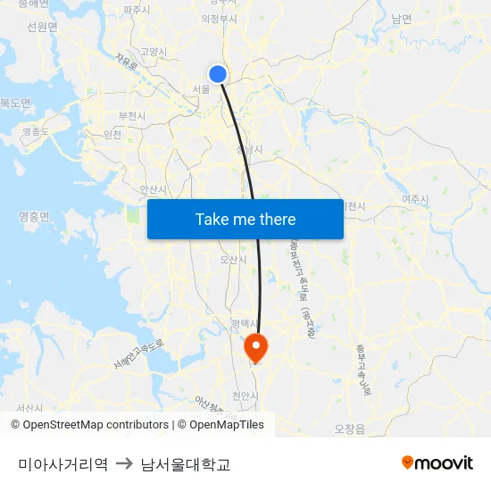 미아사거리역 to 남서울대학교 map