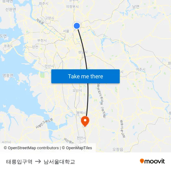 태릉입구역 to 남서울대학교 map