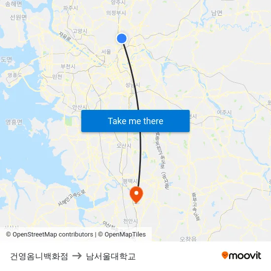 건영옴니백화점 to 남서울대학교 map