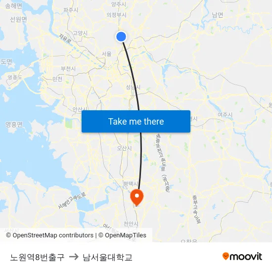 노원역8번출구 to 남서울대학교 map
