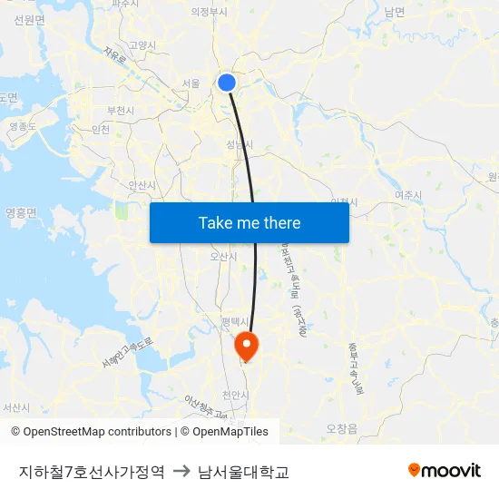 지하철7호선사가정역 to 남서울대학교 map