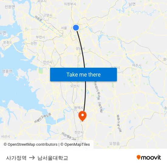 사가정역 to 남서울대학교 map