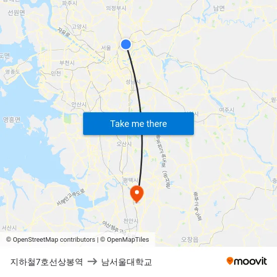 지하철7호선상봉역 to 남서울대학교 map