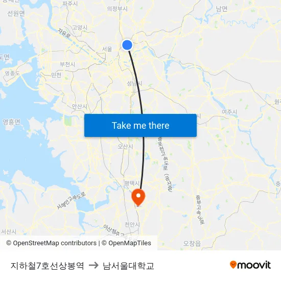 지하철7호선상봉역 to 남서울대학교 map