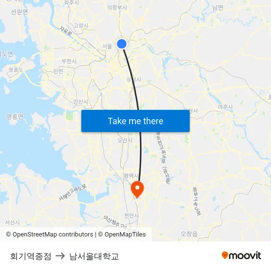회기역종점 to 남서울대학교 map