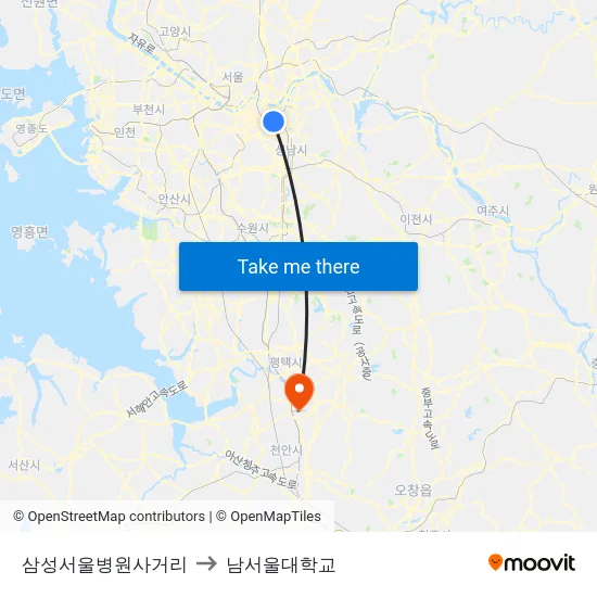 삼성서울병원사거리 to 남서울대학교 map