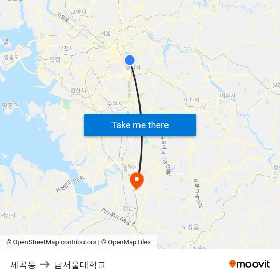 세곡동 to 남서울대학교 map