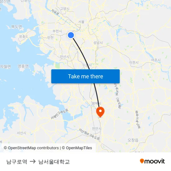 남구로역 to 남서울대학교 map