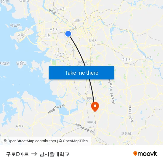 구로E마트 to 남서울대학교 map