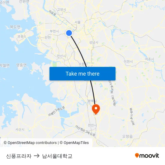 신풍프라자 to 남서울대학교 map