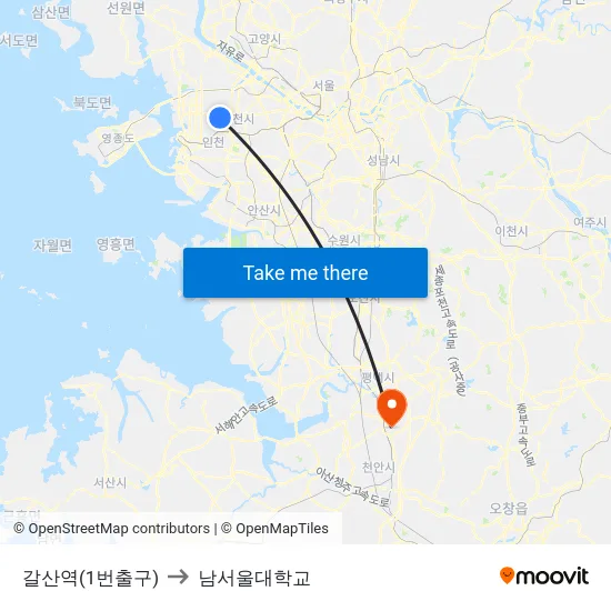 갈산역(1번출구) to 남서울대학교 map