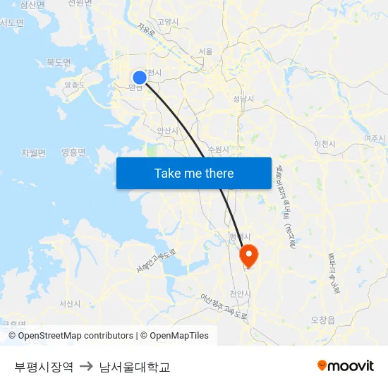부평시장역 to 남서울대학교 map