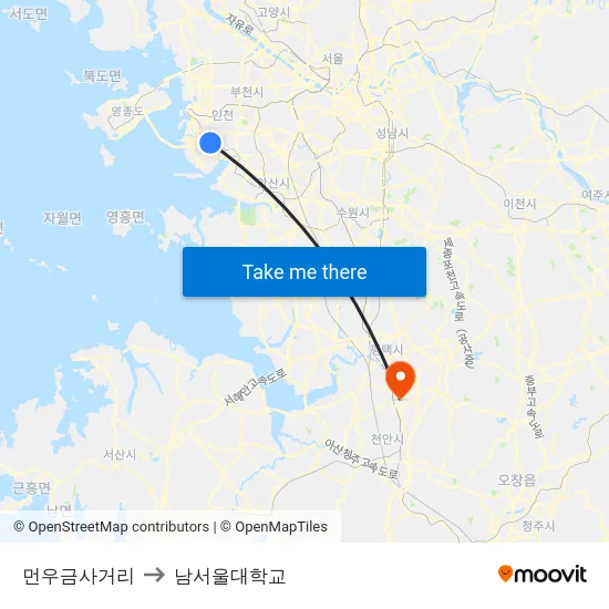 먼우금사거리 to 남서울대학교 map