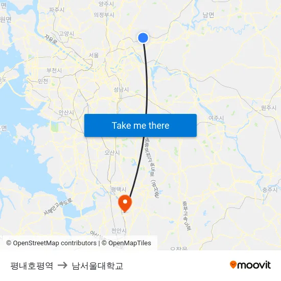 평내호평역 to 남서울대학교 map
