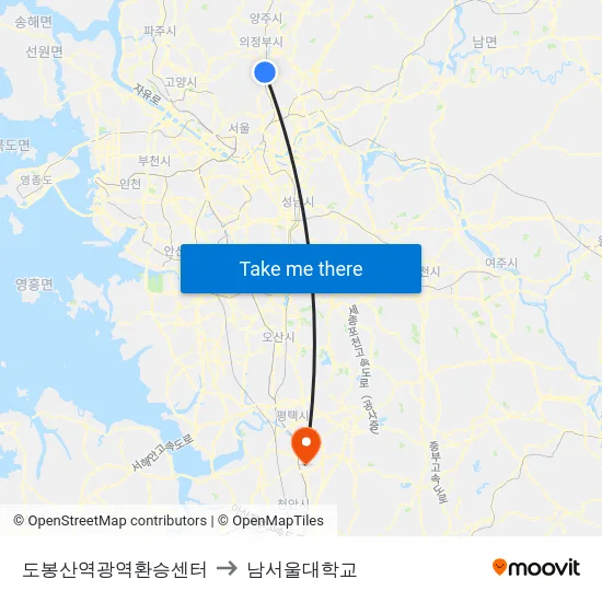 도봉산역광역환승센터 to 남서울대학교 map