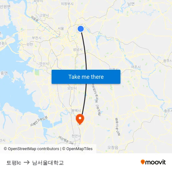 토평Ic to 남서울대학교 map