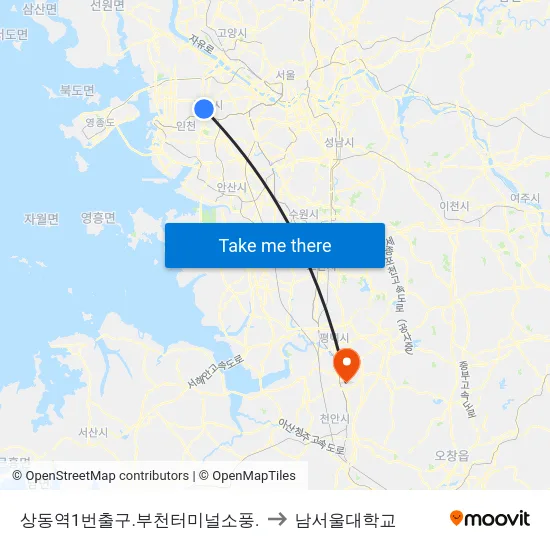 상동역1번출구.부천터미널소풍. to 남서울대학교 map