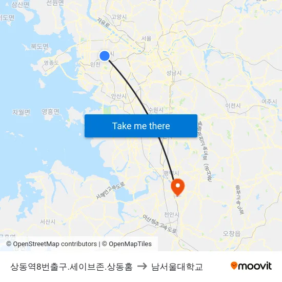 상동역8번출구.세이브존.상동홈 to 남서울대학교 map