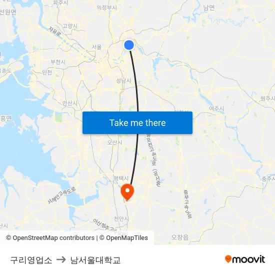 구리영업소 to 남서울대학교 map