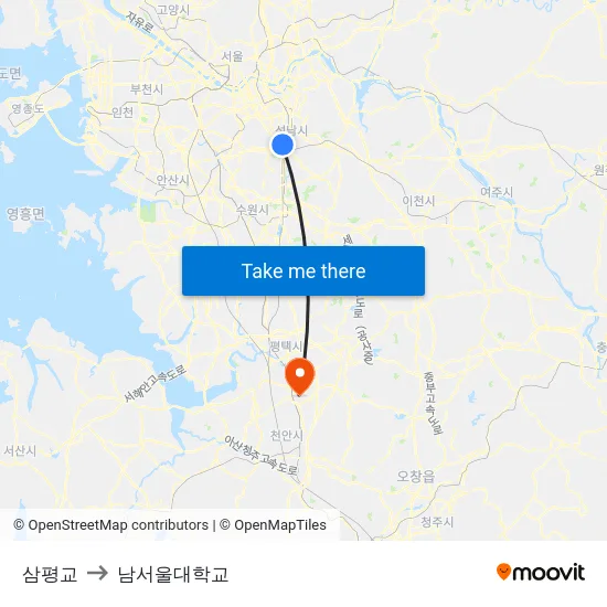 삼평교 to 남서울대학교 map