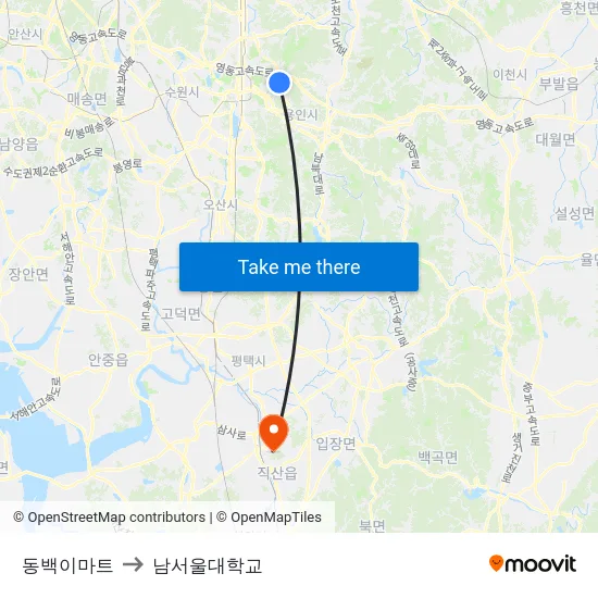 동백이마트 to 남서울대학교 map