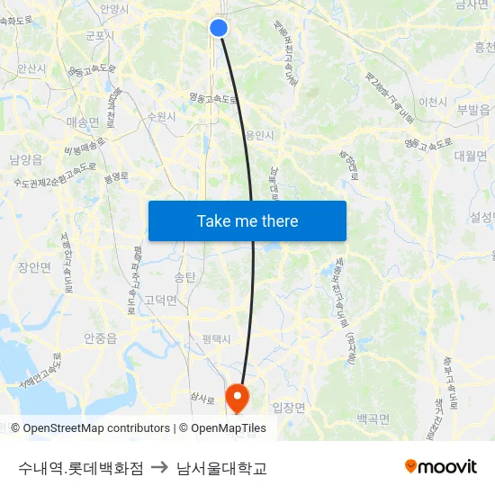 수내역.롯데백화점 to 남서울대학교 map