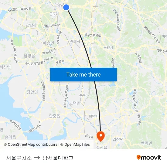서울구치소 to 남서울대학교 map