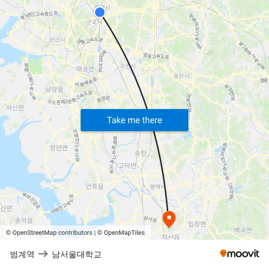범계역 to 남서울대학교 map