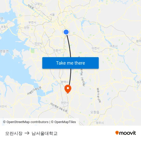 모란시장 to 남서울대학교 map