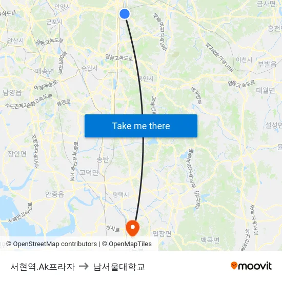 서현역.Ak프라자 to 남서울대학교 map