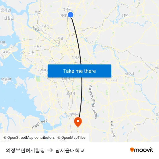 의정부면허시험장 to 남서울대학교 map