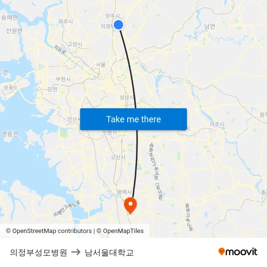 의정부성모병원 to 남서울대학교 map