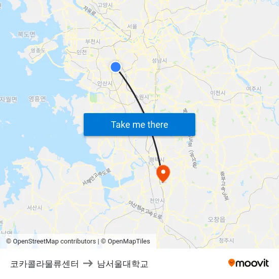 코카콜라물류센터 to 남서울대학교 map