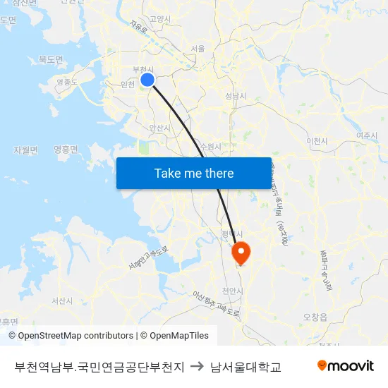 부천역남부.국민연금공단부천지 to 남서울대학교 map