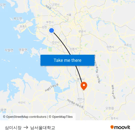 삼미시장 to 남서울대학교 map