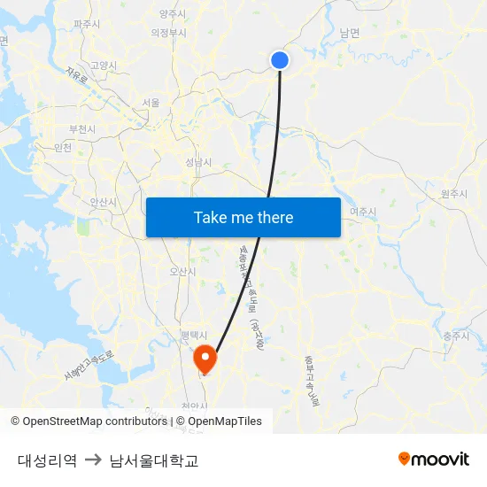 대성리역 to 남서울대학교 map