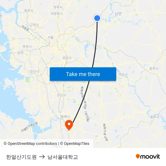 한얼산기도원 to 남서울대학교 map