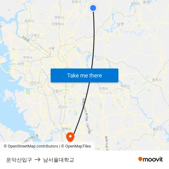 운악산입구 to 남서울대학교 map