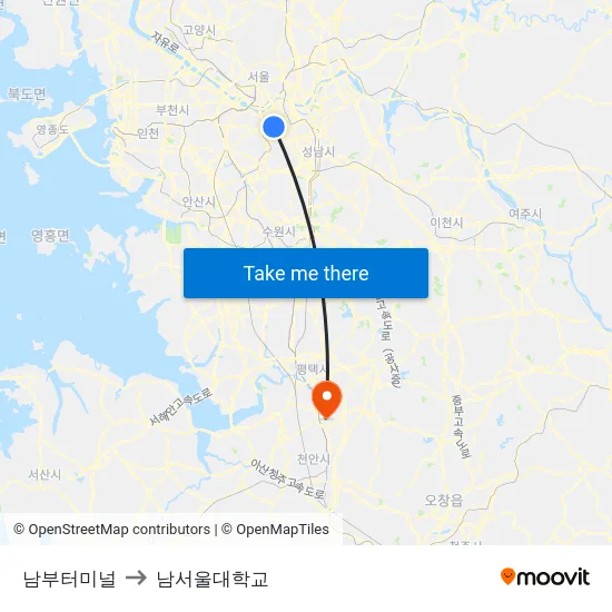 남부터미널 to 남서울대학교 map