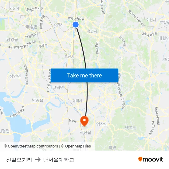신갈오거리 to 남서울대학교 map